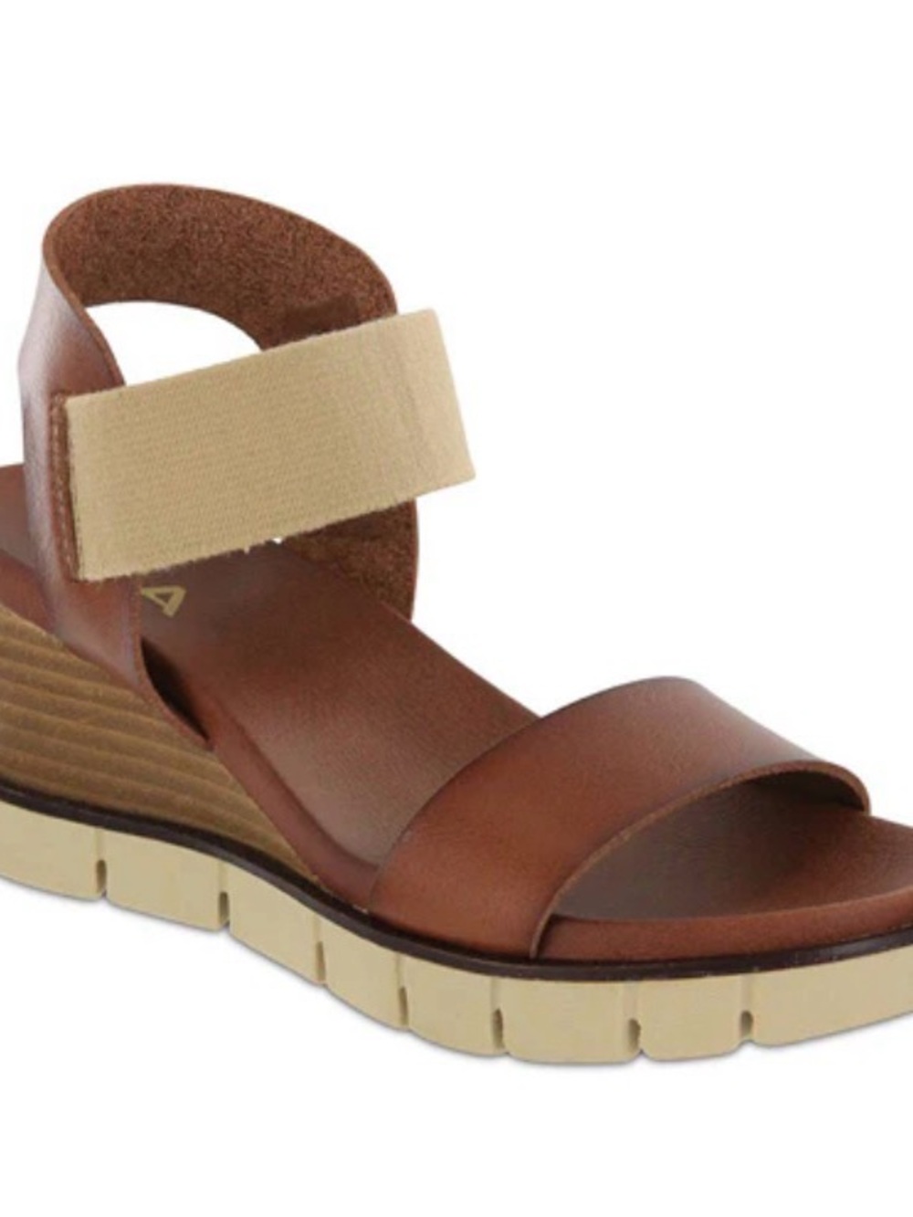MIA Brown Leather Platform Sandal with Cream Strap